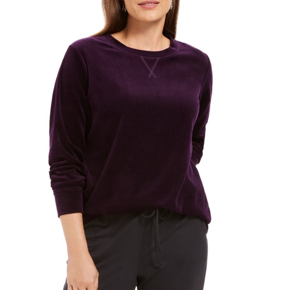 Karen Scott Sport Purple Velour Long Sleeve Top Size XS